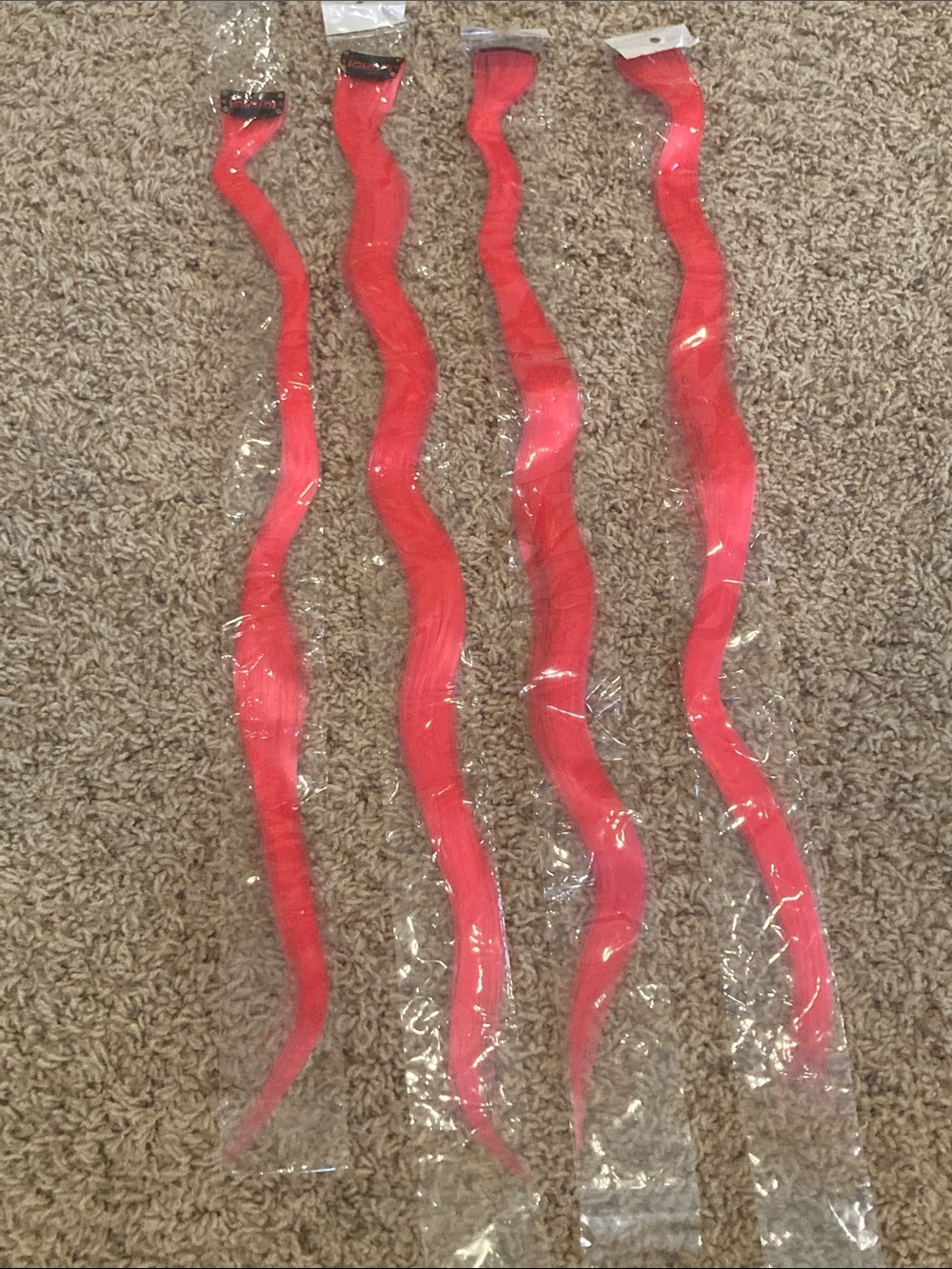 Neon Pink Clip-In Hair Extensions - 4 Long Wavy Strips